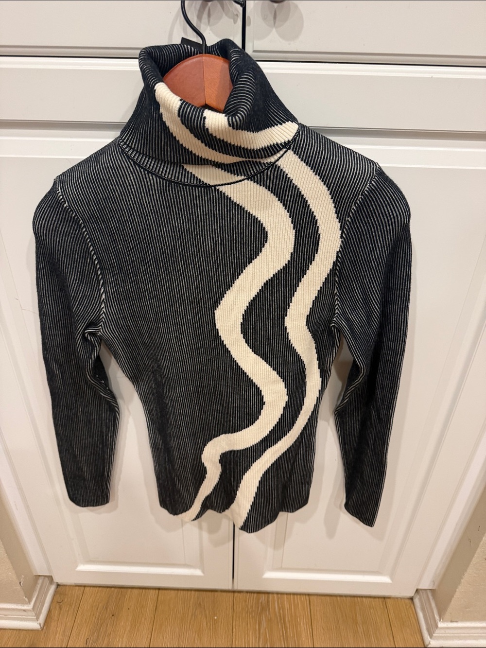 Alp N Rock Black Turtleneck Sweater with Cream Wave Motif